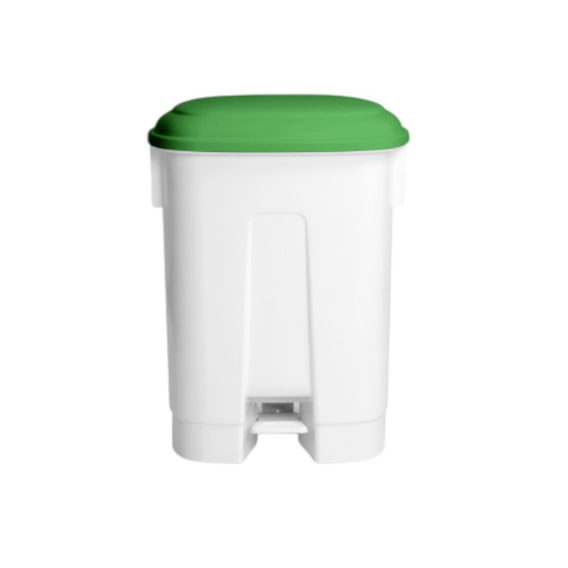 Witte afvalbak 60 l - Met pedaal en groene deksel - Derby XL